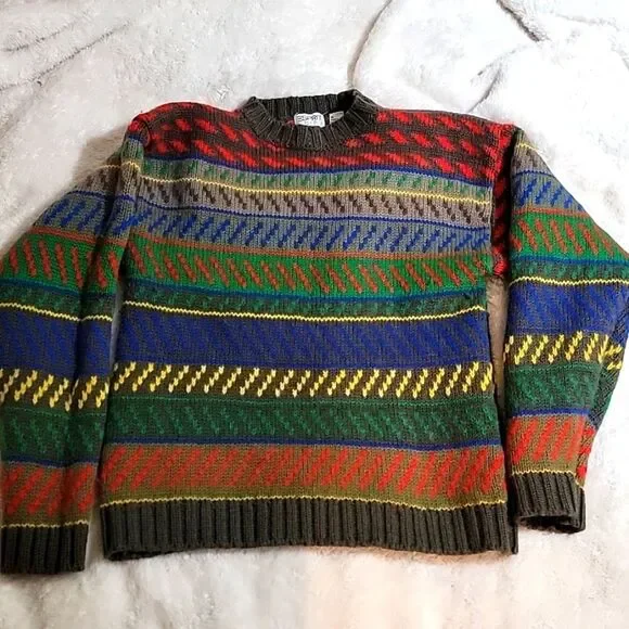Vintage Espirit Sport Fair Isle Multicolor sweater 100% wool Small made in Korea - Picture 2 of 14